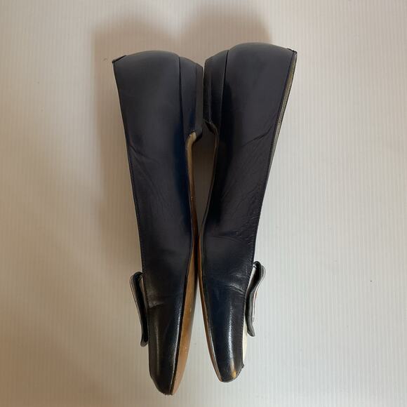 Pappagallo Flats Vintage Navy Blue Leather8.5M Made in Spain Gold Anchor Loafer - Picture 13 of 14